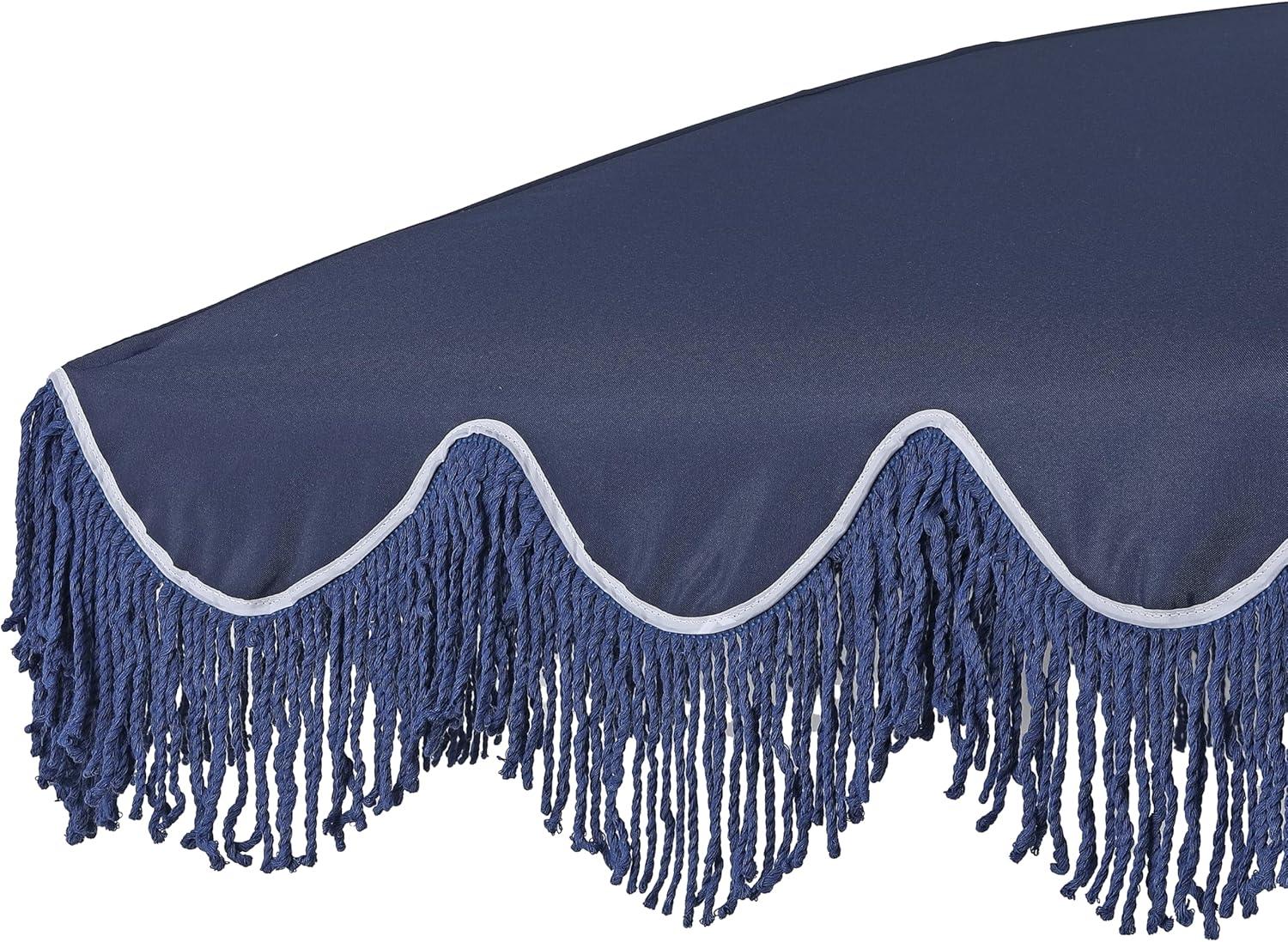 imageJONATHAN Y UMB1005E Mariner 65 ft Classic Cottage Fringe Tassel Market Beach Umbrella with Push Button Tilt Wind Vent and UV Protection and Matching Carry Bag in Cream White PoleNavy