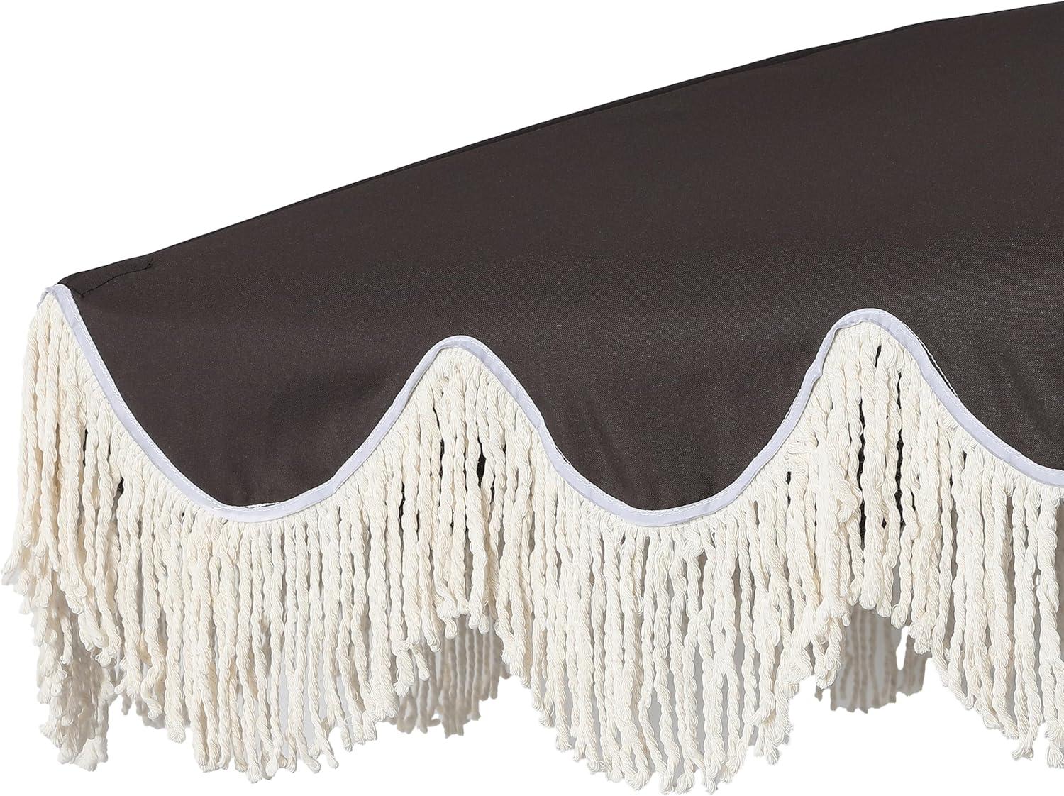 imageJONATHAN Y UMB1005E Mariner 65 ft Classic Cottage Fringe Tassel Market Beach Umbrella with Push Button Tilt Wind Vent and UV Protection and Matching Carry Bag in Cream White PoleBlack