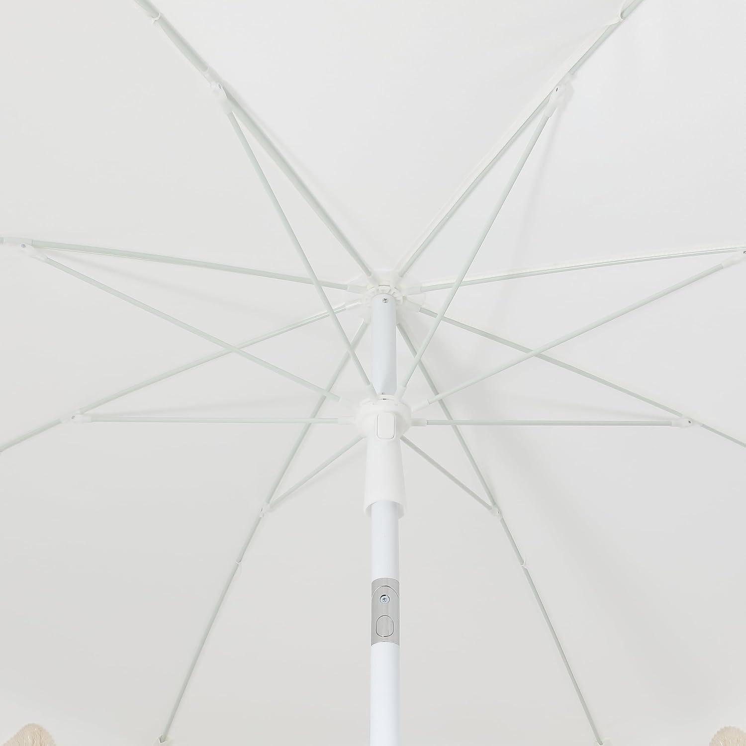 imageJONATHAN Y UMB1005E Mariner 65 ft Classic Cottage Fringe Tassel Market Beach Umbrella with Push Button Tilt Wind Vent and UV Protection and Matching Carry Bag in Cream White PoleWhiteCream