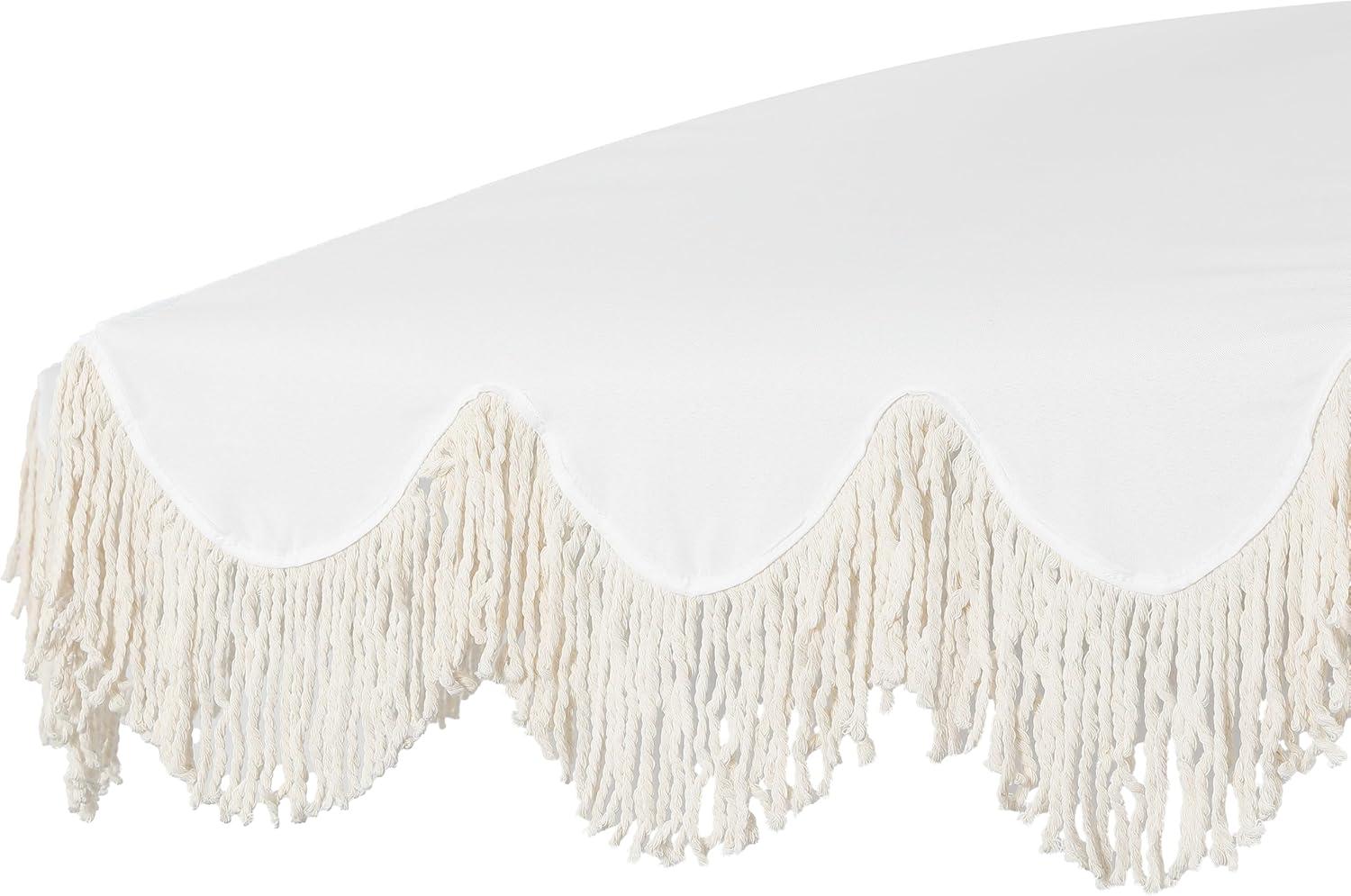 imageJONATHAN Y UMB1005E Mariner 65 ft Classic Cottage Fringe Tassel Market Beach Umbrella with Push Button Tilt Wind Vent and UV Protection and Matching Carry Bag in Cream White PoleWhiteCream