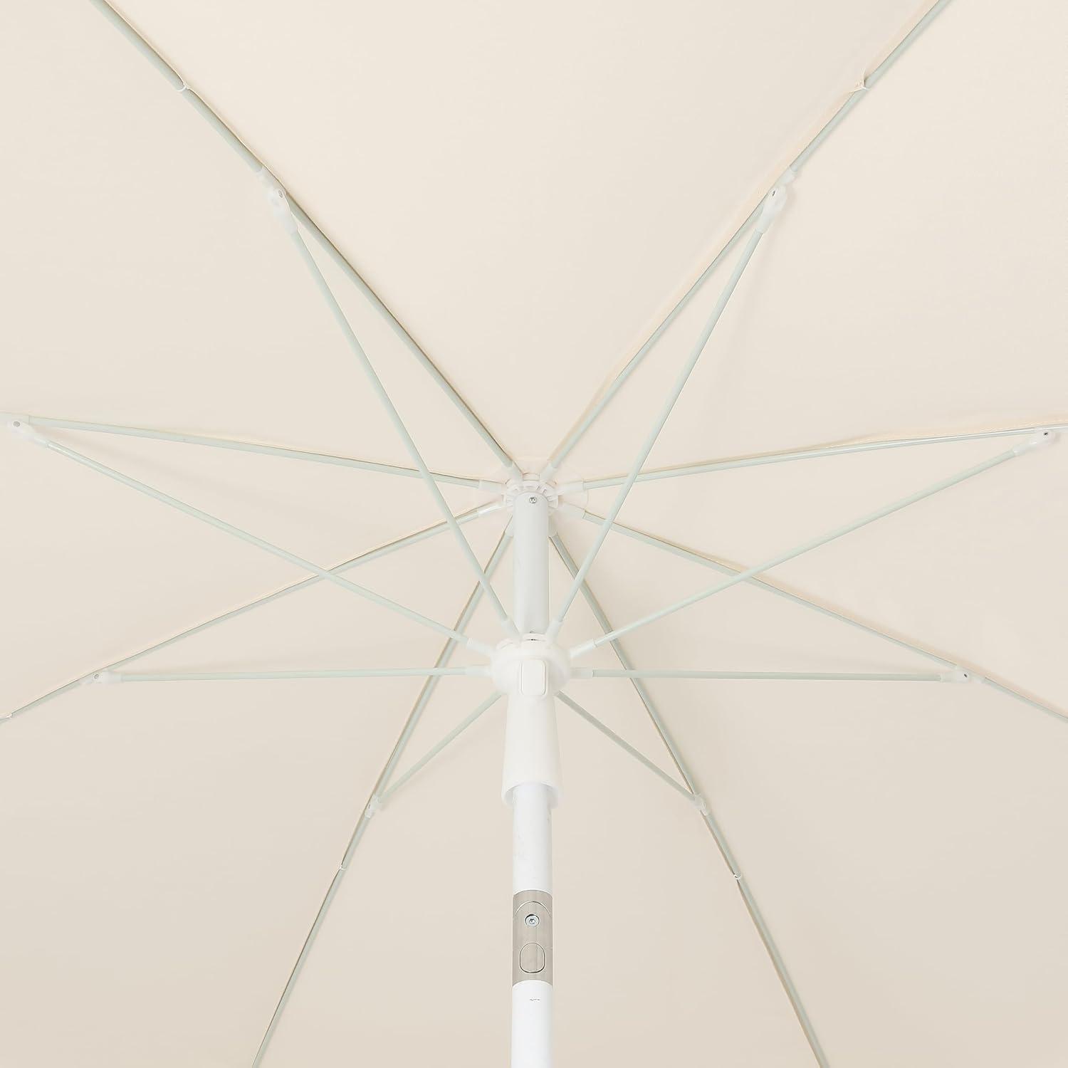 imageJONATHAN Y UMB1005E Mariner 65 ft Classic Cottage Fringe Tassel Market Beach Umbrella with Push Button Tilt Wind Vent and UV Protection and Matching Carry Bag in Cream White PoleCream