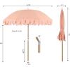JONATHAN Y UMB1004H Horizon 6.5 ft. Classic MidCentury Scalloped Fringe Market Beach Umbrella with Push-Button Tilt, Wind Vent and UV Protection, and Matching Carry Bag in Coral Pink/White, Brown Pole(Coral Pink)