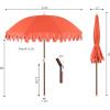 JONATHAN Y UMB1004H Horizon 6.5 ft. Classic MidCentury Scalloped Fringe Market Beach Umbrella with Push-Button Tilt, Wind Vent and UV Protection, and Matching Carry Bag in Coral Pink/White, Brown Pole(Coral Red)