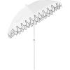 JONATHAN Y UMB1004H Horizon 6.5 ft. Classic MidCentury Scalloped Fringe Market Beach Umbrella with Push-Button Tilt, Wind Vent and UV Protection, and Matching Carry Bag in Coral Pink/White, Brown Pole(White)