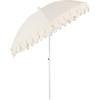 JONATHAN Y UMB1004H Horizon 6.5 ft. Classic MidCentury Scalloped Fringe Market Beach Umbrella with Push-Button Tilt, Wind Vent and UV Protection, and Matching Carry Bag in Coral Pink/White, Brown Pole(Cream)