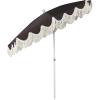 JONATHAN Y UMB1005E Mariner 6.5 ft. Classic Cottage Fringe Tassel Market Beach Umbrella with Push Button Tilt, Wind Vent and UV Protection, and Matching Carry Bag in Cream, White Pole(Black)
