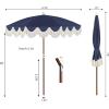 JONATHAN Y UMB1005E Mariner 6.5 ft. Classic Cottage Fringe Tassel Market Beach Umbrella with Push Button Tilt, Wind Vent and UV Protection, and Matching Carry Bag in Cream, White Pole(Navy/Cream)