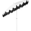 JONATHAN Y UMB1005E Mariner 6.5 ft. Classic Cottage Fringe Tassel Market Beach Umbrella with Push Button Tilt, Wind Vent and UV Protection, and Matching Carry Bag in Cream, White Pole(White/Black)