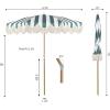 JONATHAN Y UMB1005E Mariner 6.5 ft. Classic Cottage Fringe Tassel Market Beach Umbrella with Push Button Tilt, Wind Vent and UV Protection, and Matching Carry Bag in Cream, White Pole(Green/White)