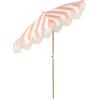 JONATHAN Y UMB1005E Mariner 6.5 ft. Classic Cottage Fringe Tassel Market Beach Umbrella with Push Button Tilt, Wind Vent and UV Protection, and Matching Carry Bag in Cream, White Pole(Coral Pink/White)