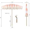 JONATHAN Y UMB1005E Mariner 6.5 ft. Classic Cottage Fringe Tassel Market Beach Umbrella with Push Button Tilt, Wind Vent and UV Protection, and Matching Carry Bag in Cream, White Pole(Coral Pink/White)