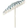 JONATHAN Y UMB1005E Mariner 6.5 ft. Classic Cottage Fringe Tassel Market Beach Umbrella with Push Button Tilt, Wind Vent and UV Protection, and Matching Carry Bag in Cream, White Pole(Green/White)