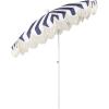 JONATHAN Y UMB1005E Mariner 6.5 ft. Classic Cottage Fringe Tassel Market Beach Umbrella with Push Button Tilt, Wind Vent and UV Protection, and Matching Carry Bag in Cream, White Pole(Navy/White)