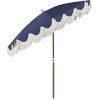 JONATHAN Y UMB1005E Mariner 6.5 ft. Classic Cottage Fringe Tassel Market Beach Umbrella with Push Button Tilt, Wind Vent and UV Protection, and Matching Carry Bag in Cream, White Pole(Navy/Cream)