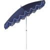JONATHAN Y UMB1005E Mariner 6.5 ft. Classic Cottage Fringe Tassel Market Beach Umbrella with Push Button Tilt, Wind Vent and UV Protection, and Matching Carry Bag in Cream, White Pole(Navy)