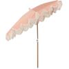 JONATHAN Y UMB1005E Mariner 6.5 ft. Classic Cottage Fringe Tassel Market Beach Umbrella with Push Button Tilt, Wind Vent and UV Protection, and Matching Carry Bag in Cream, White Pole(Coral Pink)