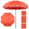JONATHAN Y UMB1004H Horizon 6.5 ft. Classic MidCentury Scalloped Fringe Market Beach Umbrella with Push-Button Tilt, Wind Vent and UV Protection, and Matching Carry Bag in Coral Pink/White, Brown Pole(Coral Red)