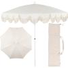 JONATHAN Y UMB1005E Mariner 6.5 ft. Classic Cottage Fringe Tassel Market Beach Umbrella with Push Button Tilt, Wind Vent and UV Protection, and Matching Carry Bag in Cream, White Pole(Cream)