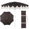 JONATHAN Y UMB1005E Mariner 6.5 ft. Classic Cottage Fringe Tassel Market Beach Umbrella with Push Button Tilt, Wind Vent and UV Protection, and Matching Carry Bag in Cream, White Pole(Black)