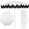 JONATHAN Y UMB1005E Mariner 6.5 ft. Classic Cottage Fringe Tassel Market Beach Umbrella with Push Button Tilt, Wind Vent and UV Protection, and Matching Carry Bag in Cream, White Pole(White/Black)