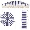 JONATHAN Y UMB1005E Mariner 6.5 ft. Classic Cottage Fringe Tassel Market Beach Umbrella with Push Button Tilt, Wind Vent and UV Protection, and Matching Carry Bag in Cream, White Pole(Navy/White)