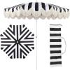 JONATHAN Y UMB1005E Mariner 6.5 ft. Classic Cottage Fringe Tassel Market Beach Umbrella with Push Button Tilt, Wind Vent and UV Protection, and Matching Carry Bag in Cream, White Pole(Black/White)