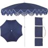 JONATHAN Y UMB1005E Mariner 6.5 ft. Classic Cottage Fringe Tassel Market Beach Umbrella with Push Button Tilt, Wind Vent and UV Protection, and Matching Carry Bag in Cream, White Pole(Navy)
