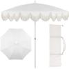 JONATHAN Y UMB1005E Mariner 6.5 ft. Classic Cottage Fringe Tassel Market Beach Umbrella with Push Button Tilt, Wind Vent and UV Protection, and Matching Carry Bag in Cream, White Pole(White/Cream)