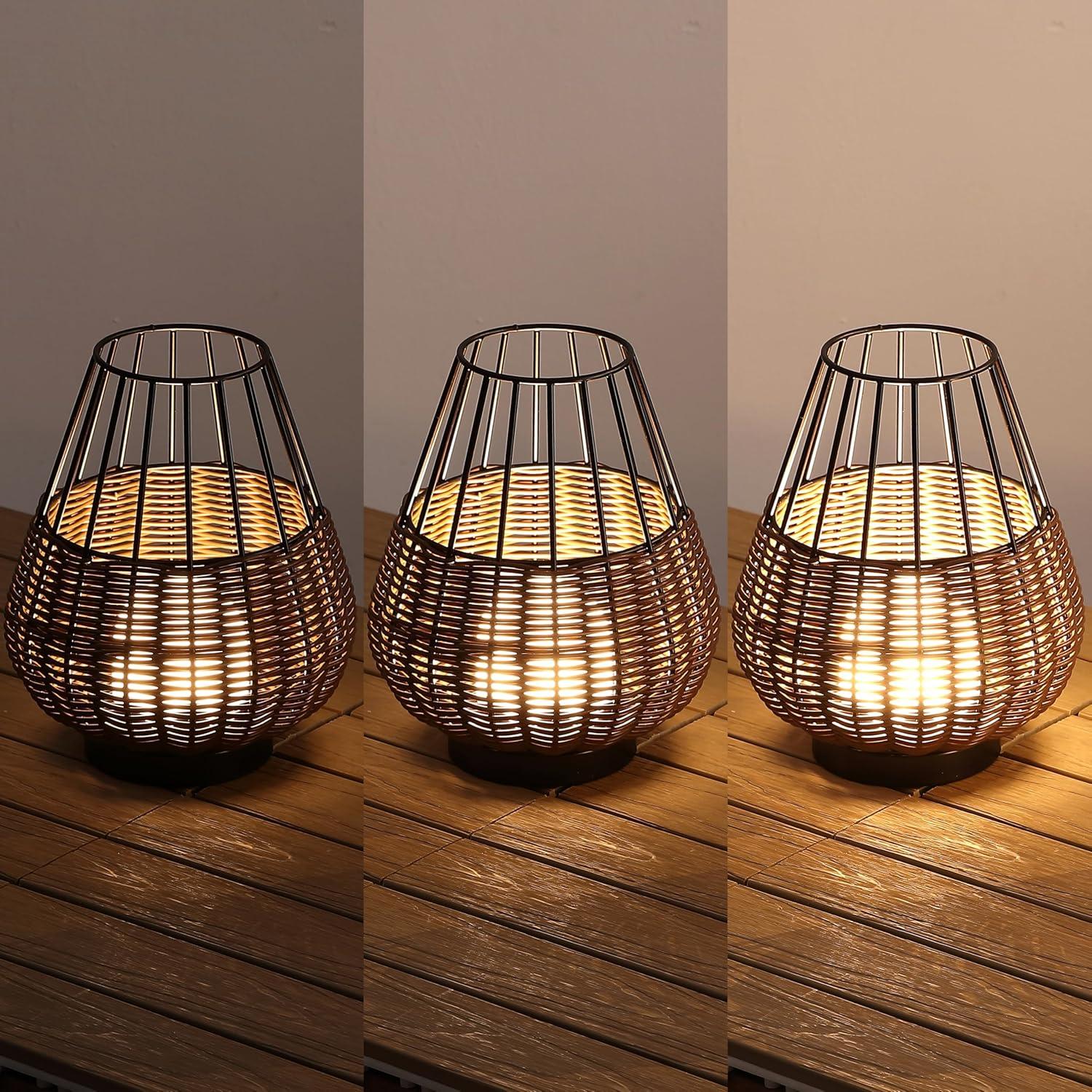 imageJONATHAN Y JYL7154BSET2 Elian 10quot Modern Rustic Decorative IndoorOutdoor Faux Wicker RechargeableCordless Dimmable Integrated LED Table Lamp for Patio Porch Backyard Light BrownBrown Set of 2Dark BrownBlack