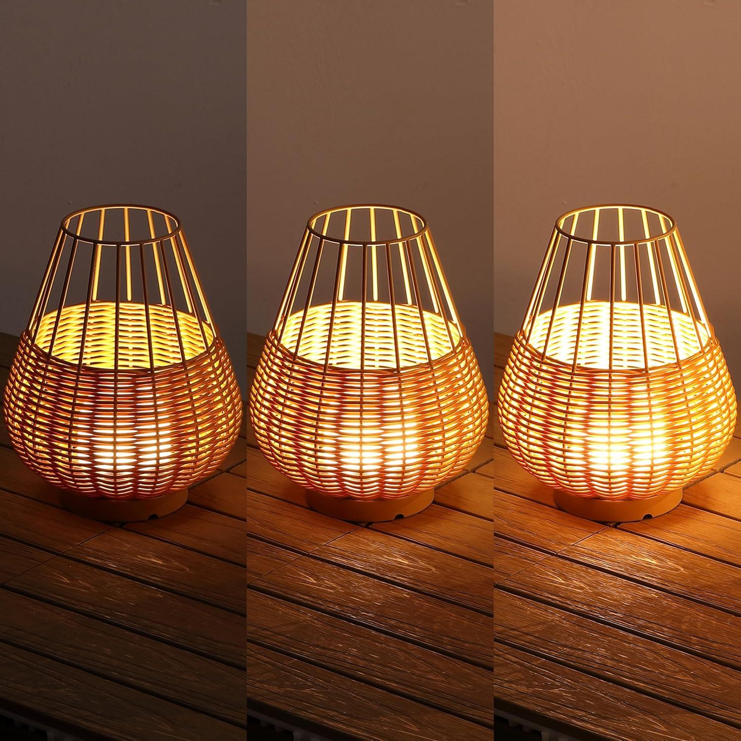 imageJONATHAN Y JYL7154BSET2 Elian 10quot Modern Rustic Decorative IndoorOutdoor Faux Wicker RechargeableCordless Dimmable Integrated LED Table Lamp for Patio Porch Backyard Light BrownBrown Set of 2Light BrownBrown