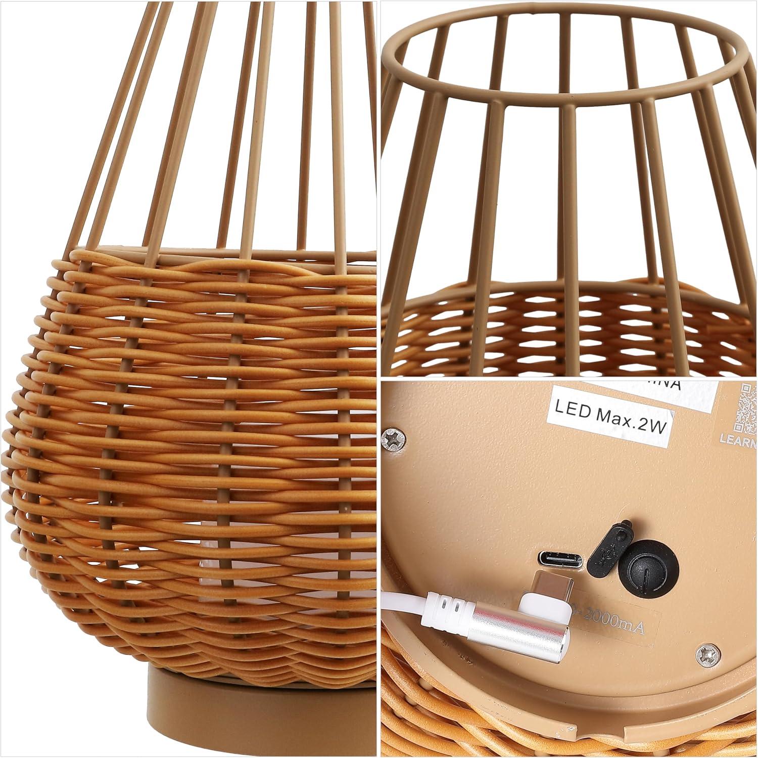 imageJONATHAN Y JYL7154BSET2 Elian 10quot Modern Rustic Decorative IndoorOutdoor Faux Wicker RechargeableCordless Dimmable Integrated LED Table Lamp for Patio Porch Backyard Light BrownBrown Set of 2Light BrownBrown