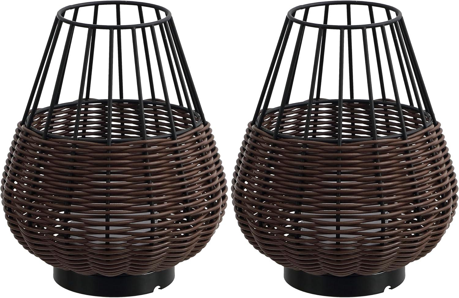 imageJONATHAN Y JYL7154BSET2 Elian 10quot Modern Rustic Decorative IndoorOutdoor Faux Wicker RechargeableCordless Dimmable Integrated LED Table Lamp for Patio Porch Backyard Light BrownBrown Set of 2Dark BrownBlack
