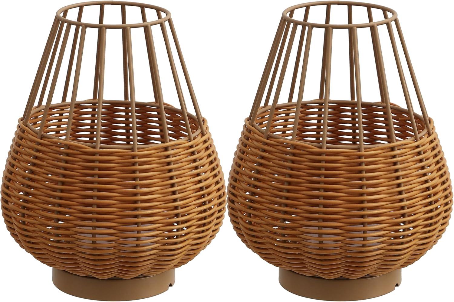 imageJONATHAN Y JYL7154BSET2 Elian 10quot Modern Rustic Decorative IndoorOutdoor Faux Wicker RechargeableCordless Dimmable Integrated LED Table Lamp for Patio Porch Backyard Light BrownBrown Set of 2Light BrownBrown