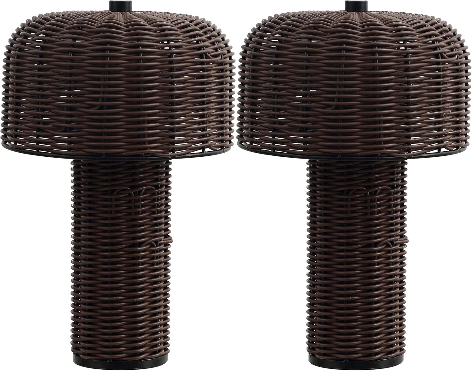 imageJONATHAN Y JYL7155ASET2 Mia 10quot Modern Scandinavian IndoorOutdoor Faux Wicker RechargeableCordless Dimmable Integrated LED Table Lamp for Patio Porch Backyard Dark BrownBlack Set of 2Dark BrownBlack