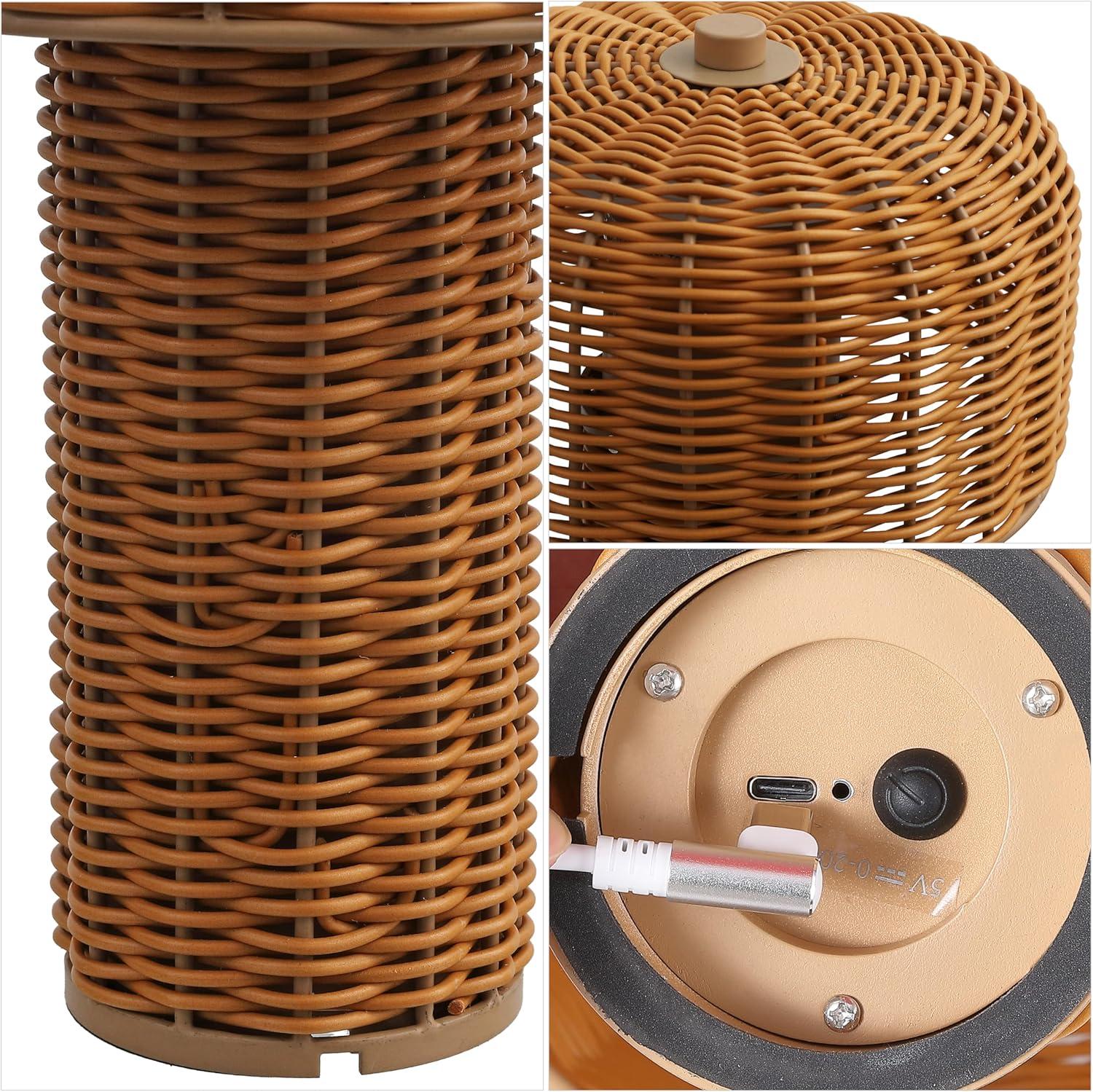 imageJONATHAN Y JYL7155ASET2 Mia 10quot Modern Scandinavian IndoorOutdoor Faux Wicker RechargeableCordless Dimmable Integrated LED Table Lamp for Patio Porch Backyard Dark BrownBlack Set of 2Light BrownBrown