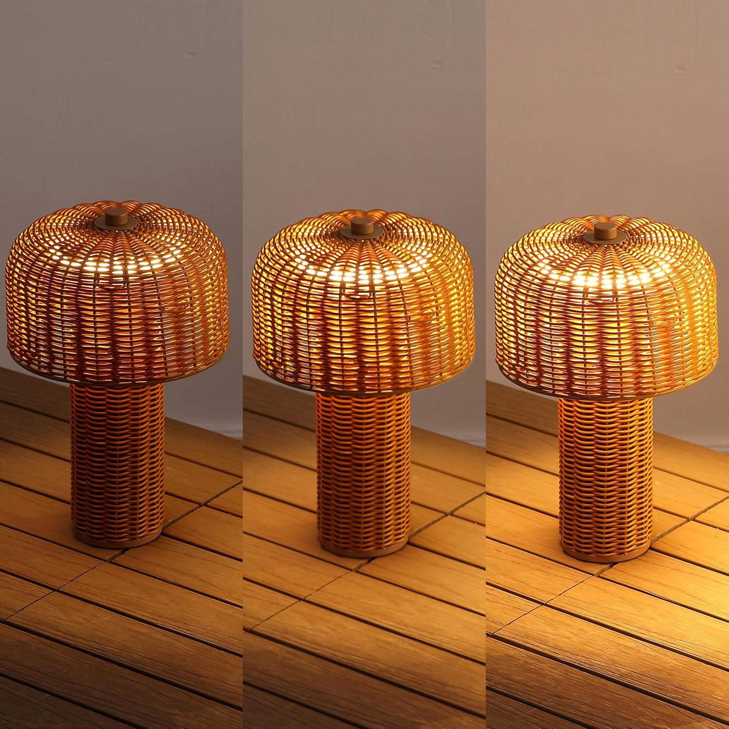 imageJONATHAN Y JYL7155ASET2 Mia 10quot Modern Scandinavian IndoorOutdoor Faux Wicker RechargeableCordless Dimmable Integrated LED Table Lamp for Patio Porch Backyard Dark BrownBlack Set of 2Light BrownBrown