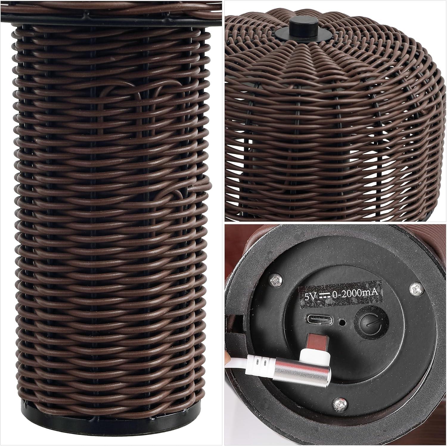 imageJONATHAN Y JYL7155ASET2 Mia 10quot Modern Scandinavian IndoorOutdoor Faux Wicker RechargeableCordless Dimmable Integrated LED Table Lamp for Patio Porch Backyard Dark BrownBlack Set of 2Dark BrownBlack