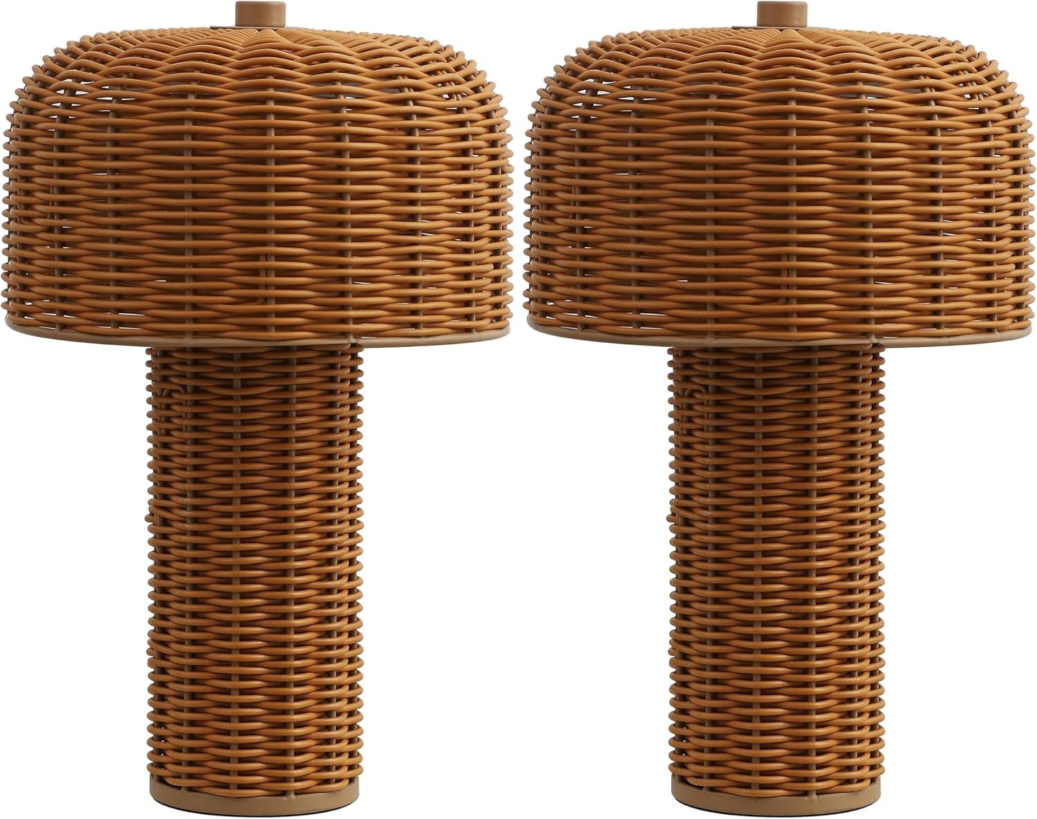 imageJONATHAN Y JYL7155ASET2 Mia 10quot Modern Scandinavian IndoorOutdoor Faux Wicker RechargeableCordless Dimmable Integrated LED Table Lamp for Patio Porch Backyard Dark BrownBlack Set of 2Light BrownBrown