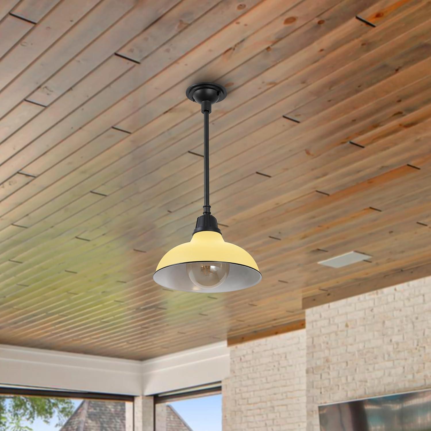 imageJONATHAN Y JYL7611B Jasper 1225quot 1Light Farmhouse Industrial IndoorOutdoor Iron LED Round Pendant Metal Bowl Shade Vintage Cottage Rustic Porch Patio Yard Barn BlackMatte Yellow