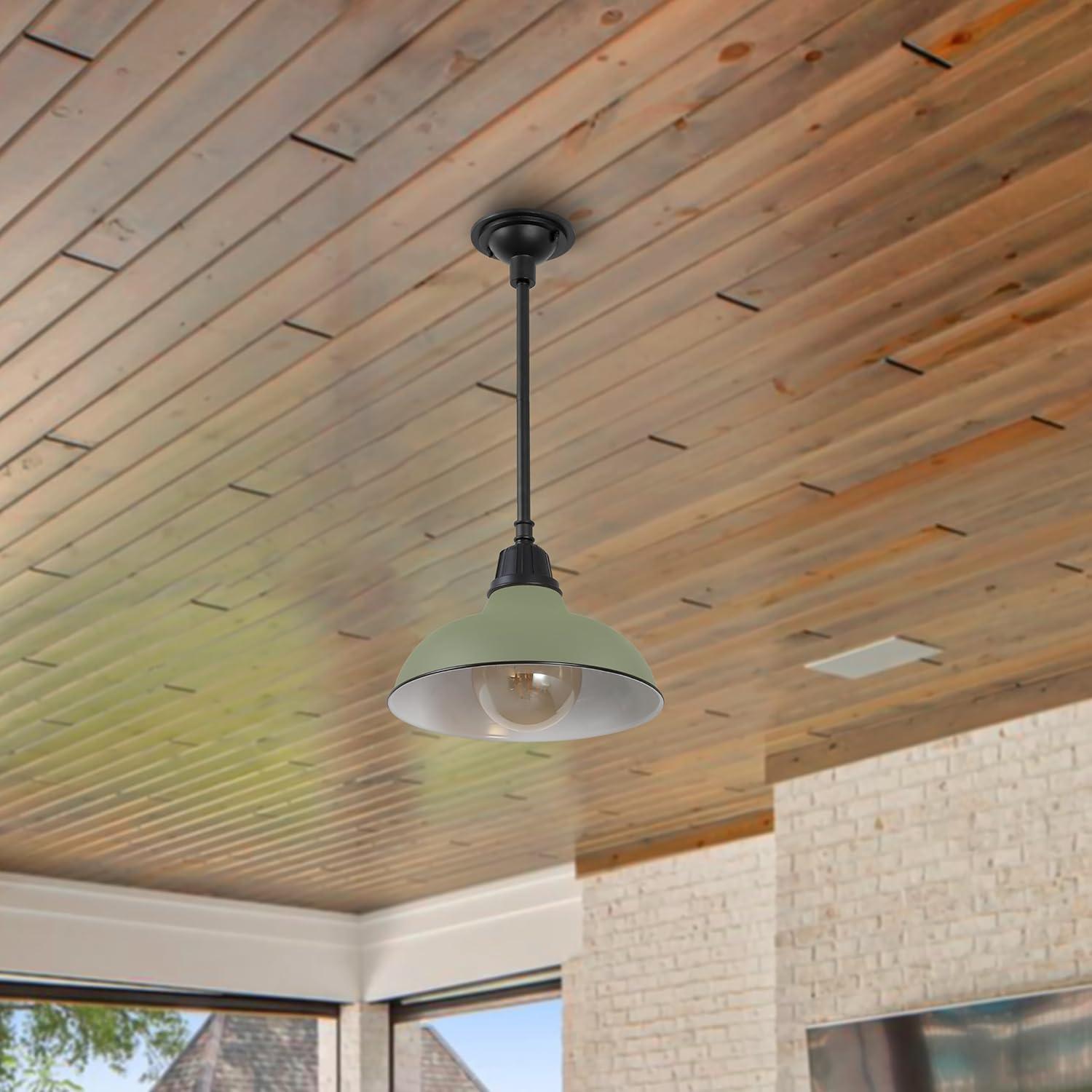 imageJONATHAN Y JYL7611B Jasper 1225quot 1Light Farmhouse Industrial IndoorOutdoor Iron LED Round Pendant Metal Bowl Shade Vintage Cottage Rustic Porch Patio Yard Barn BlackMatte Olive Green