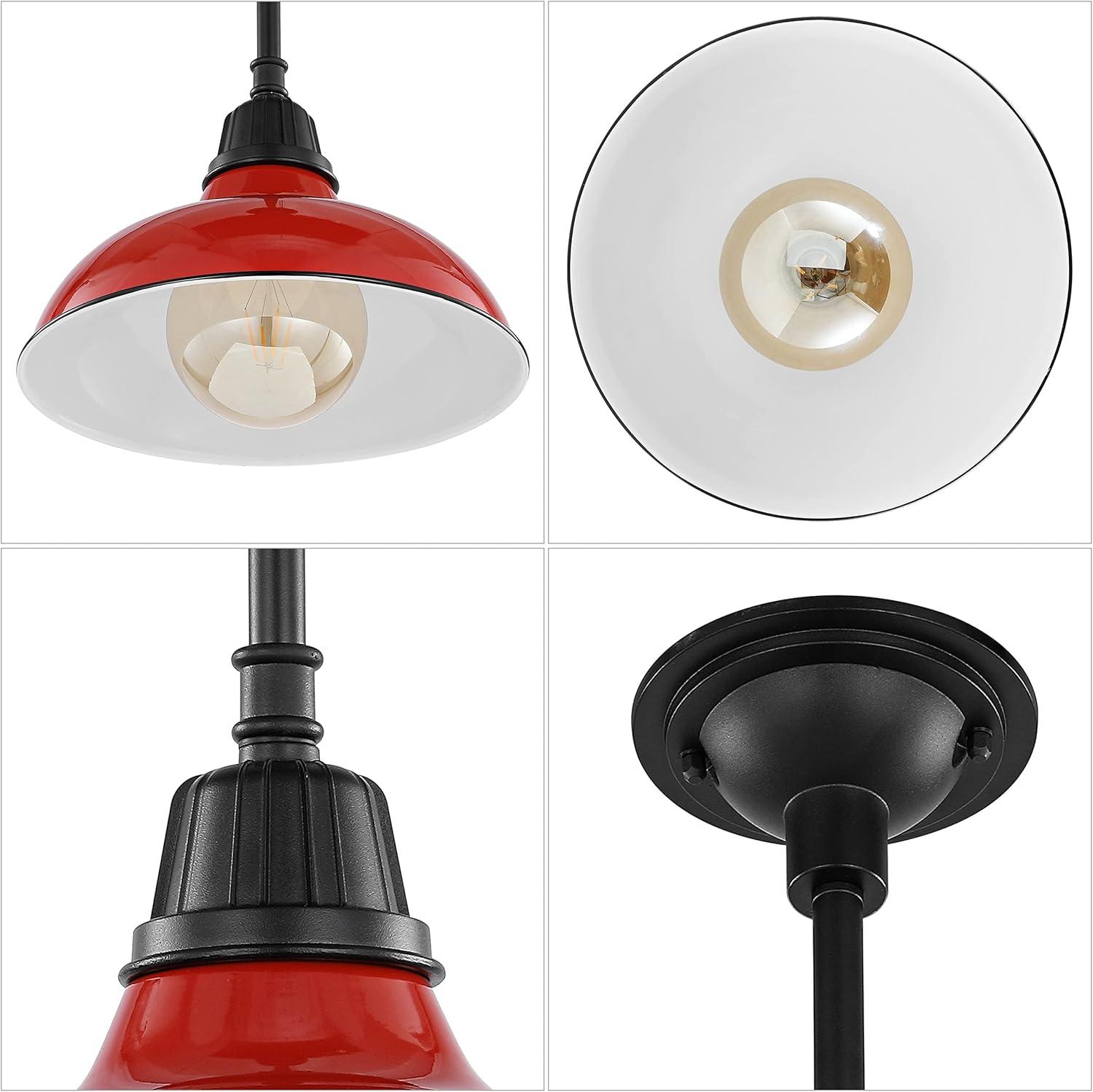 imageJONATHAN Y JYL7611B Jasper 1225quot 1Light Farmhouse Industrial IndoorOutdoor Iron LED Round Pendant Metal Bowl Shade Vintage Cottage Rustic Porch Patio Yard Barn BlackRedBlack