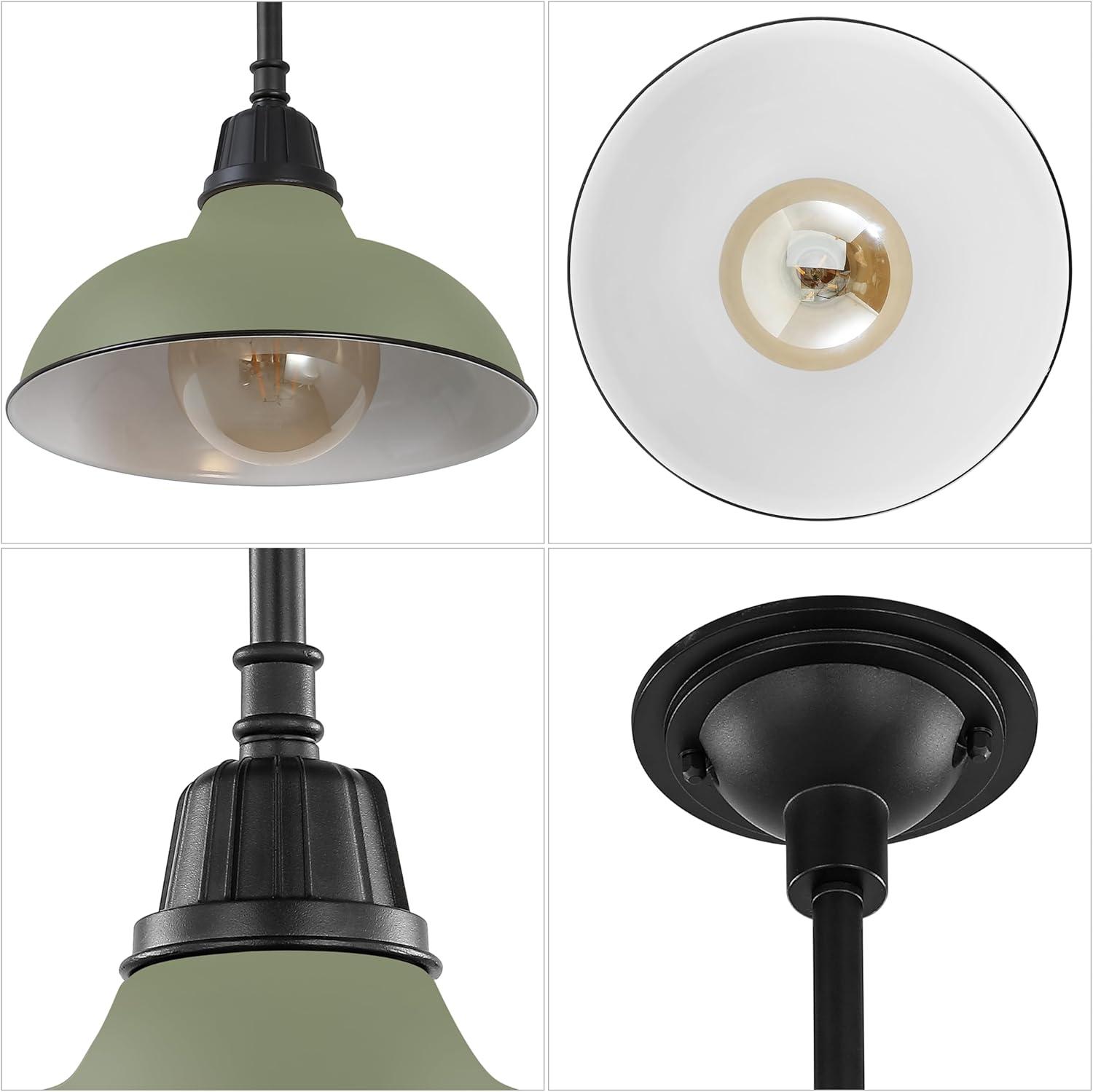 imageJONATHAN Y JYL7611B Jasper 1225quot 1Light Farmhouse Industrial IndoorOutdoor Iron LED Round Pendant Metal Bowl Shade Vintage Cottage Rustic Porch Patio Yard Barn BlackMatte Olive Green