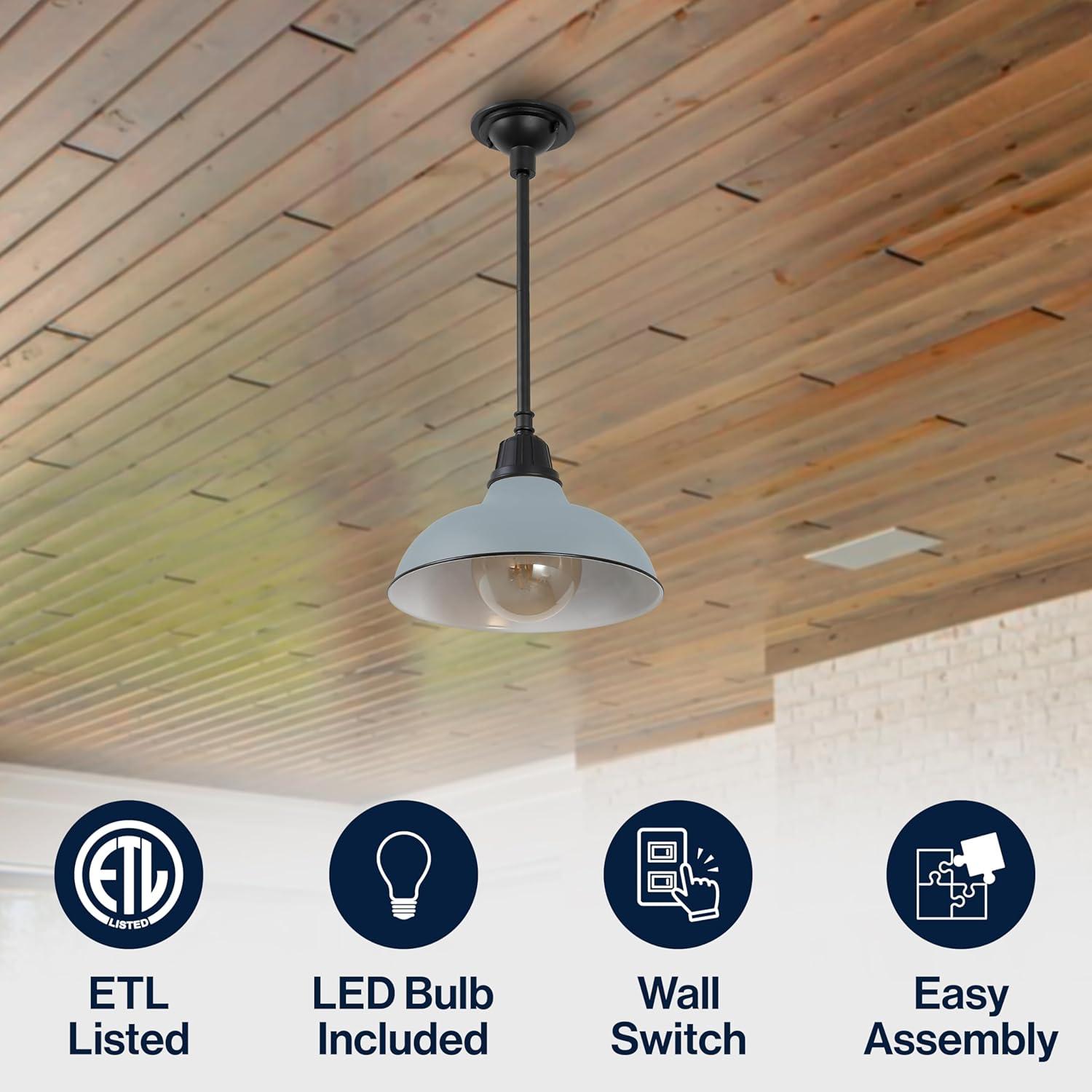 imageJONATHAN Y JYL7611B Jasper 1225quot 1Light Farmhouse Industrial IndoorOutdoor Iron LED Round Pendant Metal Bowl Shade Vintage Cottage Rustic Porch Patio Yard Barn BlackMatte Silver Blue