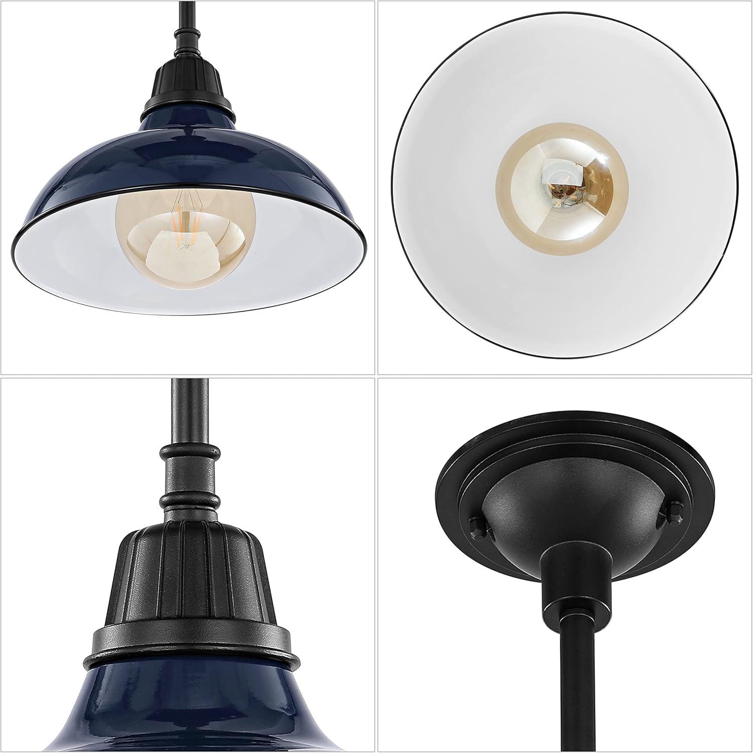 imageJONATHAN Y JYL7611B Jasper 1225quot 1Light Farmhouse Industrial IndoorOutdoor Iron LED Round Pendant Metal Bowl Shade Vintage Cottage Rustic Porch Patio Yard Barn BlackNavyBlack