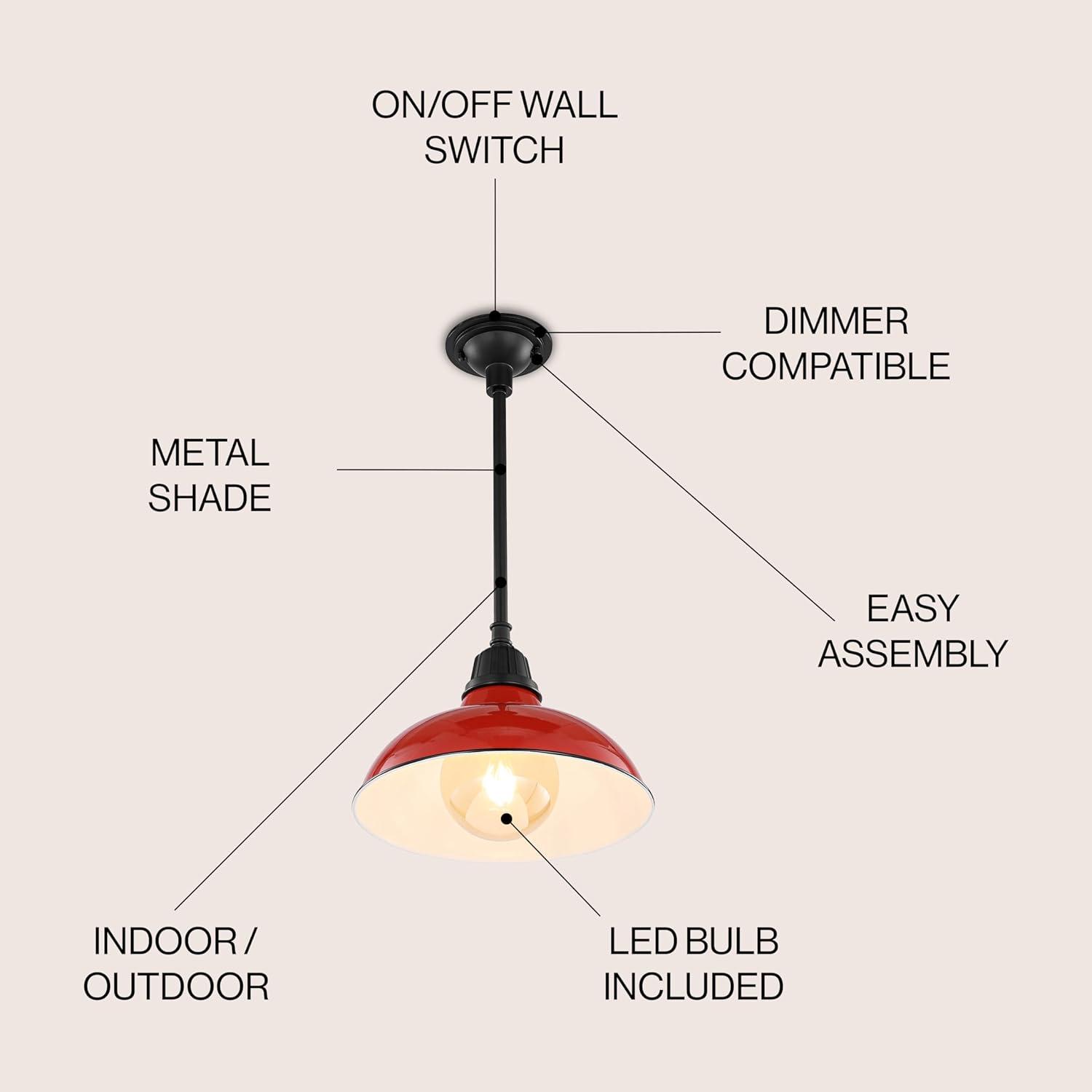 imageJONATHAN Y JYL7611B Jasper 1225quot 1Light Farmhouse Industrial IndoorOutdoor Iron LED Round Pendant Metal Bowl Shade Vintage Cottage Rustic Porch Patio Yard Barn BlackRedBlack