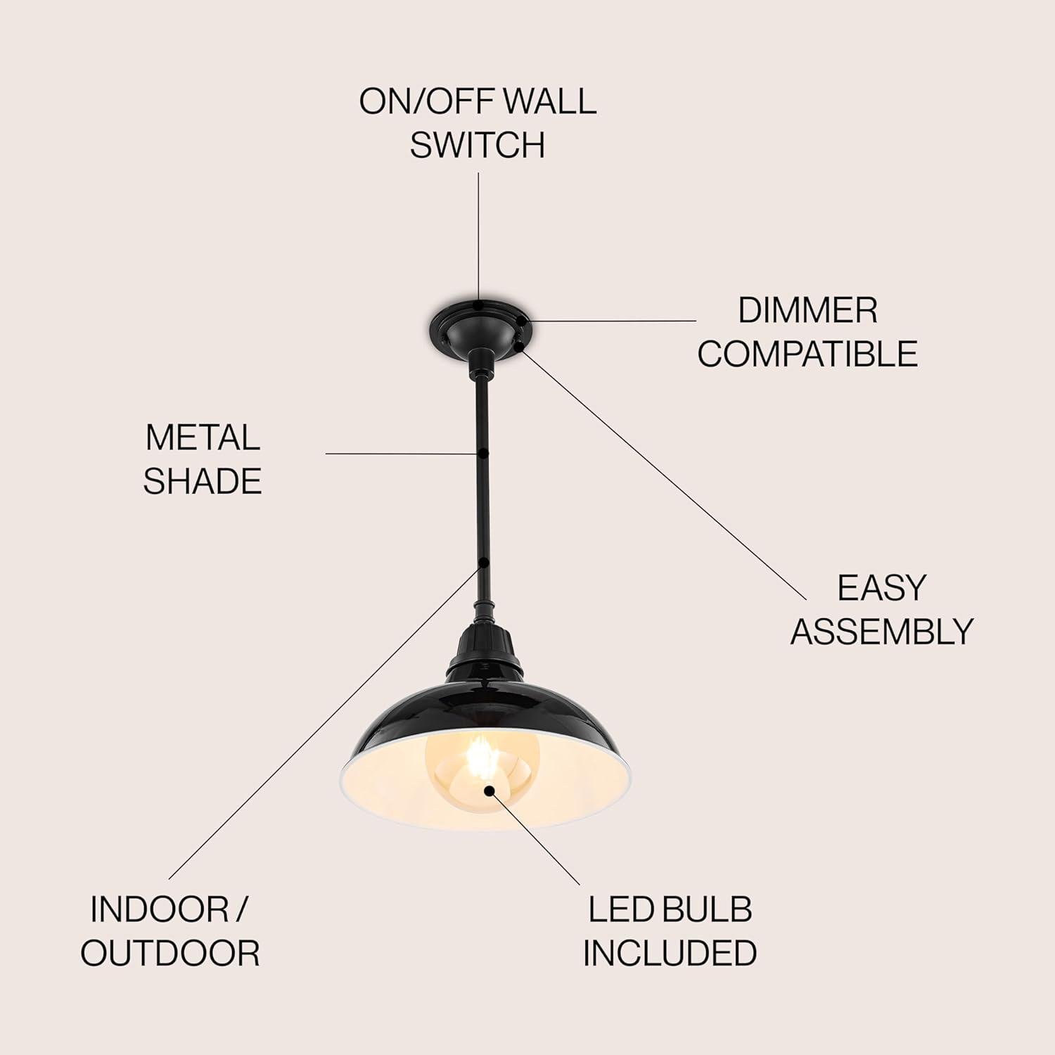 imageJONATHAN Y JYL7611B Jasper 1225quot 1Light Farmhouse Industrial IndoorOutdoor Iron LED Round Pendant Metal Bowl Shade Vintage Cottage Rustic Porch Patio Yard Barn BlackBlack