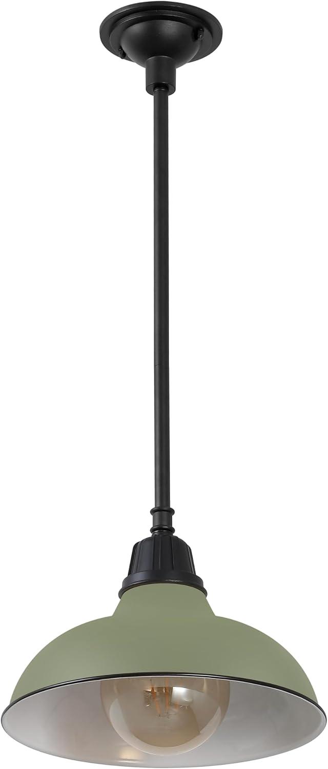 imageJONATHAN Y JYL7611B Jasper 1225quot 1Light Farmhouse Industrial IndoorOutdoor Iron LED Round Pendant Metal Bowl Shade Vintage Cottage Rustic Porch Patio Yard Barn BlackMatte Olive Green