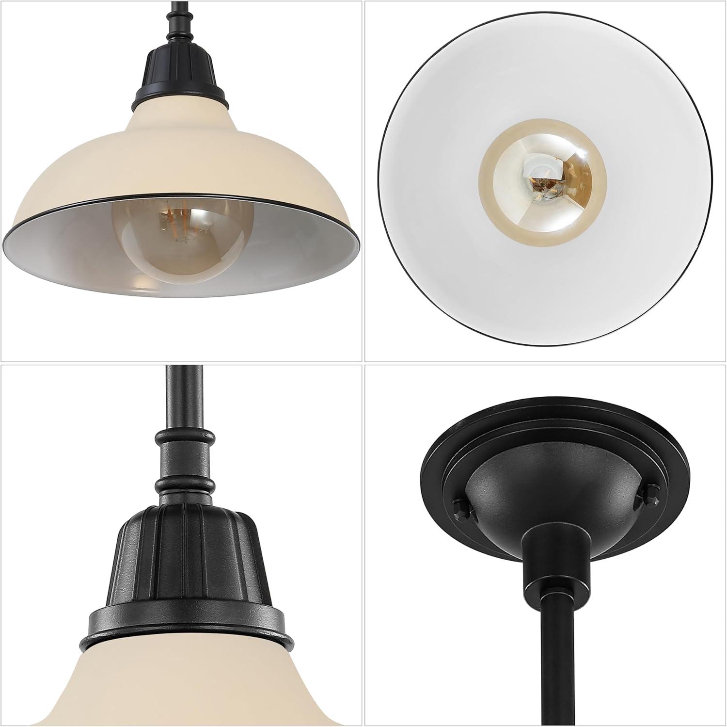 imageJONATHAN Y JYL7611B Jasper 1225quot 1Light Farmhouse Industrial IndoorOutdoor Iron LED Round Pendant Metal Bowl Shade Vintage Cottage Rustic Porch Patio Yard Barn BlackMatte Almond