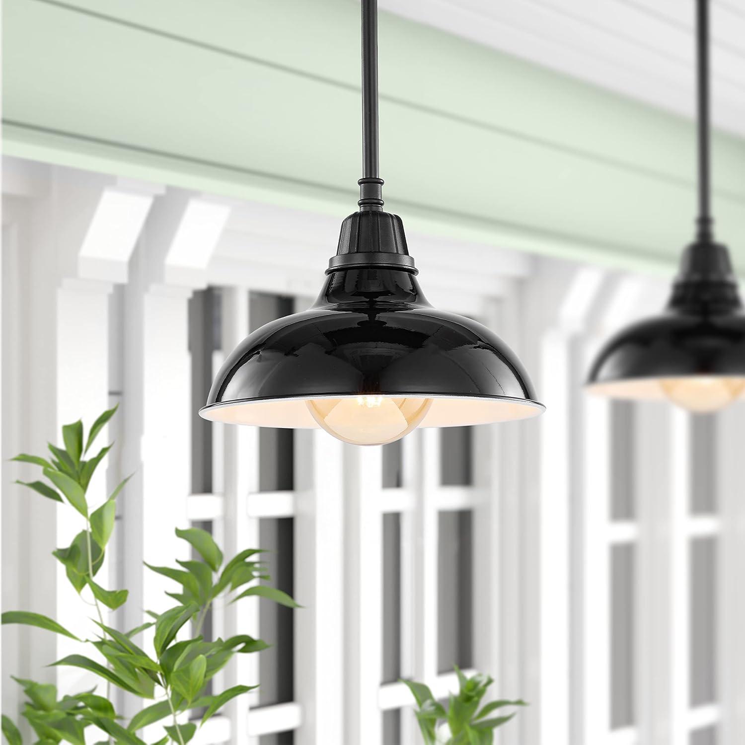 imageJONATHAN Y JYL7611B Jasper 1225quot 1Light Farmhouse Industrial IndoorOutdoor Iron LED Round Pendant Metal Bowl Shade Vintage Cottage Rustic Porch Patio Yard Barn BlackBlack