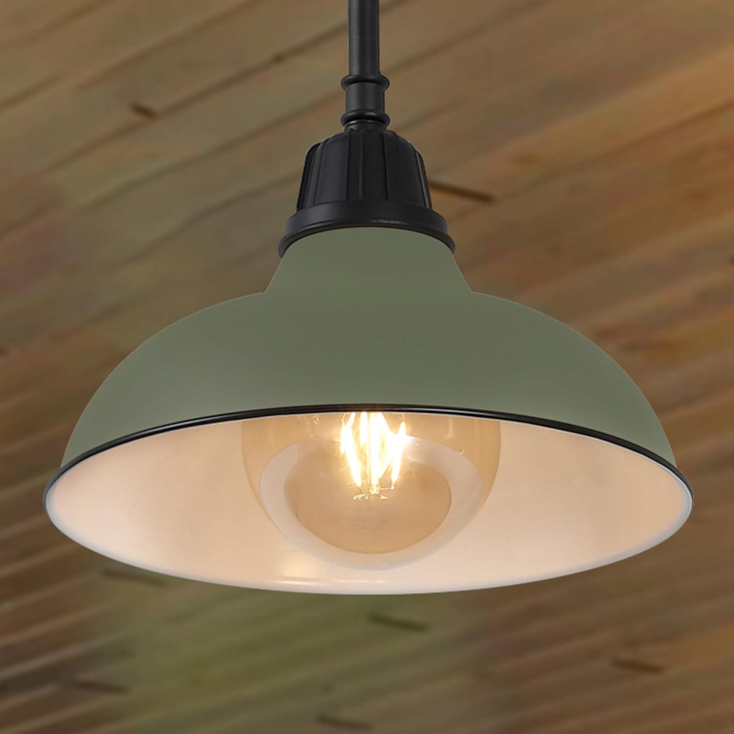imageJONATHAN Y JYL7611B Jasper 1225quot 1Light Farmhouse Industrial IndoorOutdoor Iron LED Round Pendant Metal Bowl Shade Vintage Cottage Rustic Porch Patio Yard Barn BlackMatte Olive Green